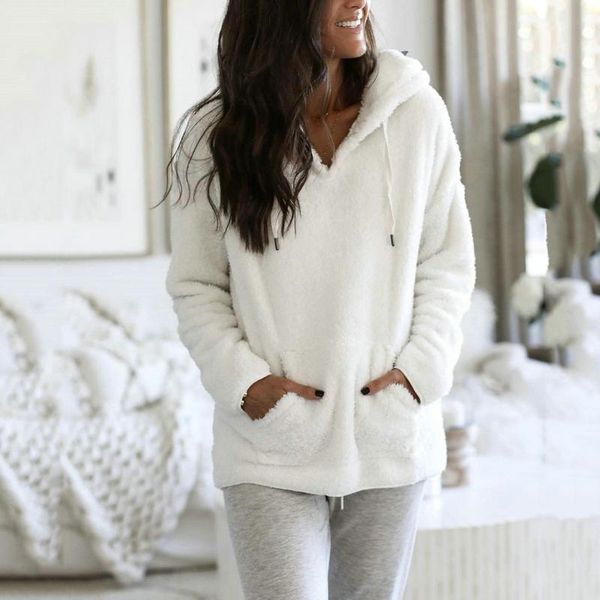 

women warm oversized hooded sweatshirt winter warm pocket pullover shirts 2020 autumn female pullover #j4s, White