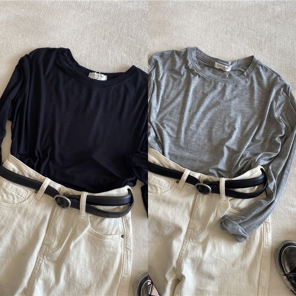 

nbfa4 мягкого касания 2020 осени топ женщины пальто футболка верхней одежды твердый простого цвета с длинным рукавом свободного тонкого футб, White