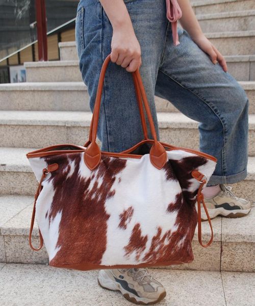

suede cowhide tote bag cow print suede handbag large women purse dom1431