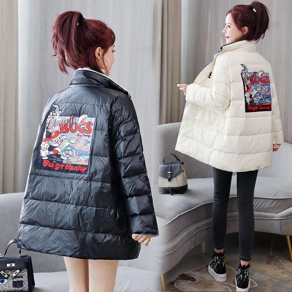 

2020 new coat women's middle and long korean white down fashion warm jacket, Black