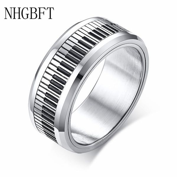 

nhgbft 8mm широкий вращающийся spinner кольцо для mens музыка piano key доска кольцо из нержавеющей стали dropshipping, Slivery;golden