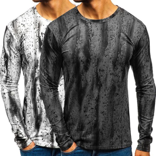 

european size new t shirt men's fashion black ink printing trend long sleeve t-shirt ing, White;black