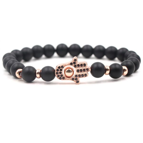 

fatima palm charm bead bracelet gold color cz zircon bracelet natural stone bracelet, Golden;silver