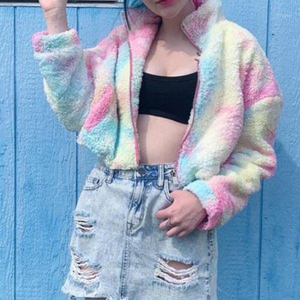 

women's jackets fashion street style women warm fleece tie dye printed long sleeve zip up coat outwear slim casual clothes fall 20211, Black;brown