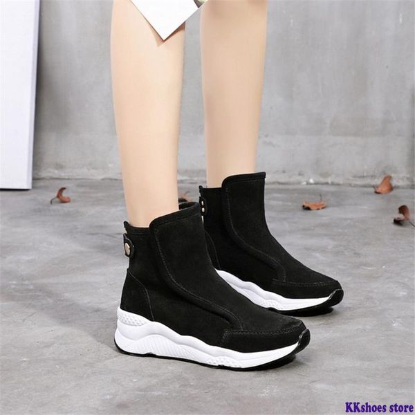 

genuine leather snow boots women's casual winter cotton shoes cow suede plush warm female cotton boots size 35-40, Black