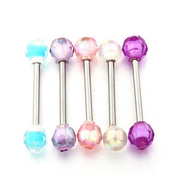 

2pcs fluorescence tongue piercing stainless steel tongue barbell nipple piericng ring lengua pircing pezon zungen piercing f bbypir, Silver