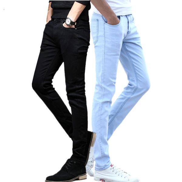 

2021 new fashion brand men's jeans casual thin lightweight ny male trousers sky blue, black denim men