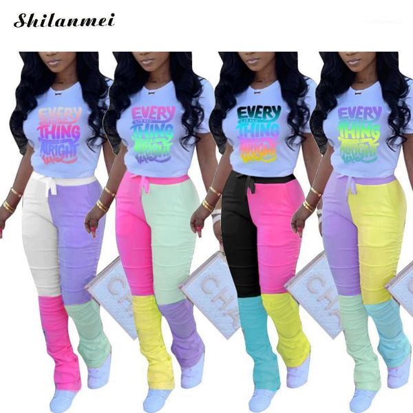 

women's tracksuits women tracksuit letter print two piece set stacked pants joggers bell bottom suits crop leggings matching outfit1, Gray