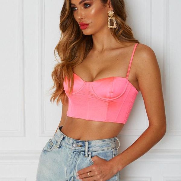 

neon green pink solid camis spaghetti straps women fashion club party streetwear famale crop 2021 summer, White
