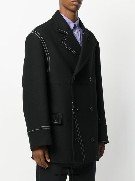 

2021 New Men of Winter with Thread Loose Necklace Suit Custom Wool Coat Trespassed. S-6xl!! 9FFV, Black
