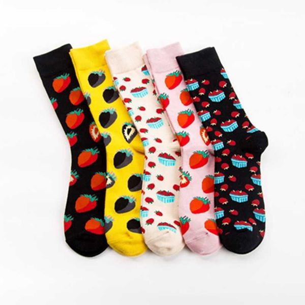 

2020 autumn new personality couple retro socks art abstract oil painting color strawberry design socks wedding gift calcetines1, Black