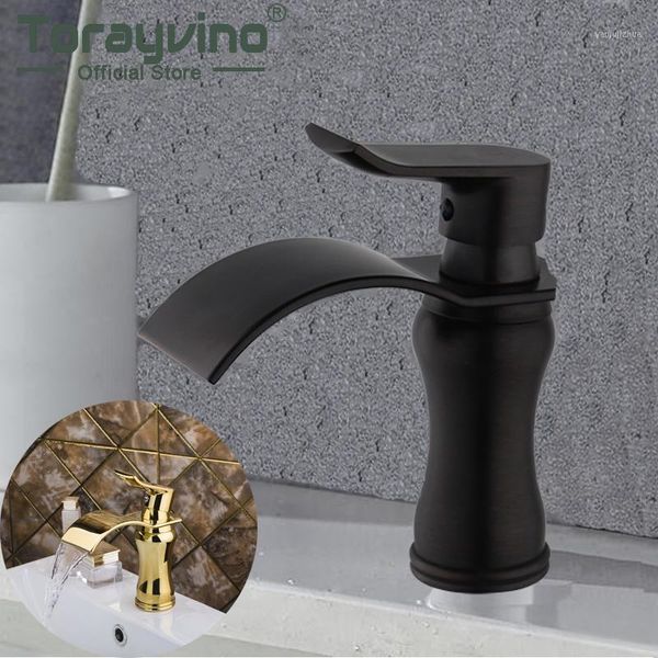 

bathroom and cold faucet mixer brass gold & orb black faucets badkraan waterval waterfall spray basin tap deck mounted taps1