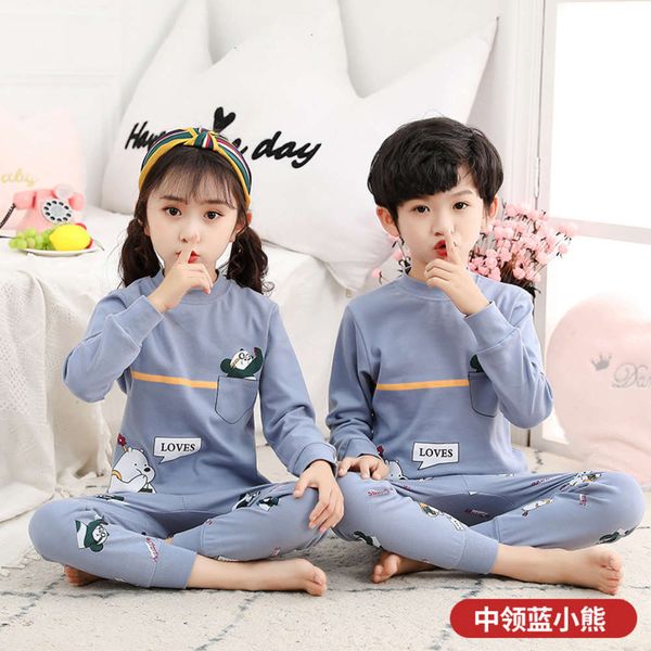 

cotton clothing underwear set pure boys and girls cloth autumn pants pajamas children's home, Blue;red