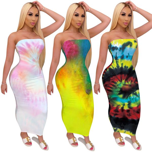 

tie dye womens casual dresses strapless womens long bodycon dresses spring autumn womens night club dresses, Black;gray