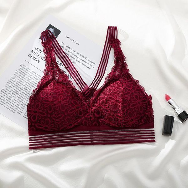 

bras seamless black white for women plus size bra floral lace bralette 3/4 cups brallete padded wireless push up1, Red;black