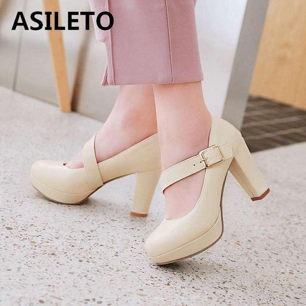

asileto women pumps platform mary jane buckle round toe high heels stilettos office party beige pumps zapatos mujer chaussures, Black