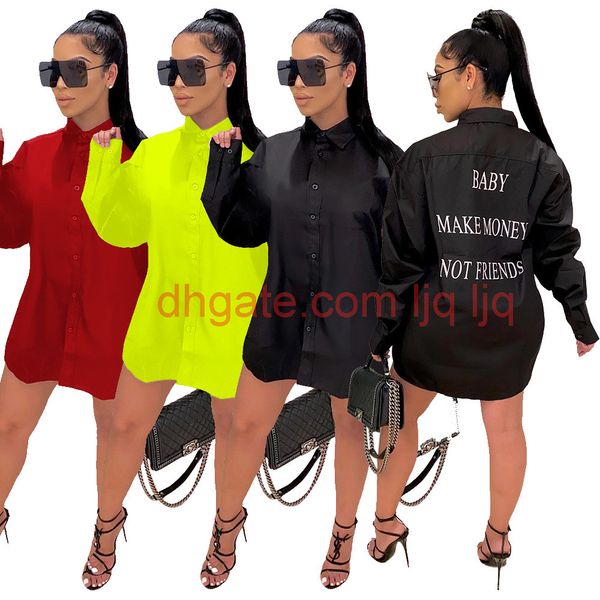 

fashion letter printed women shirt dress baby make money not friends letter print turn-down neck long sleeve blouses shirt dress, Black;gray