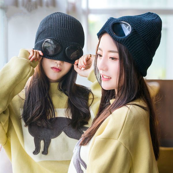 

защитные очки шапки зима теплая шапочка мужчины hat с очки cap трикотажные женщины взрослых unisex casual solid акриловые beanie ladies на о, Blue;gray
