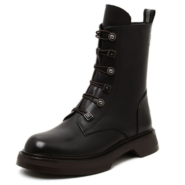 

2021 female winter ankle genuine leather toe with woman shoes thick basic boots 39 sdq4, Black
