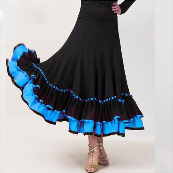 

belly dance skirt flamenco ballroom waltz dance perform practice long skirt big swing 6 colors1, Black;red