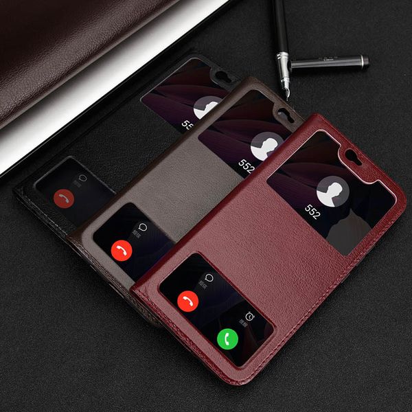 Caso de Janela Aberto para Fundas Huawei Mate 10 20 Lite Caso Flip Genuine Leather Capa para Huawei Maimang 7 6 Maimang7 Mate20 Lite