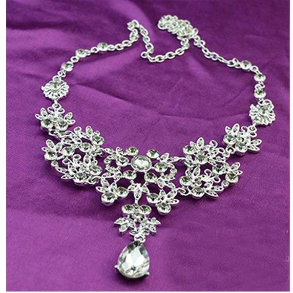 

alloy rhinestone earrings pendant necklace bridal set, Golden;silver