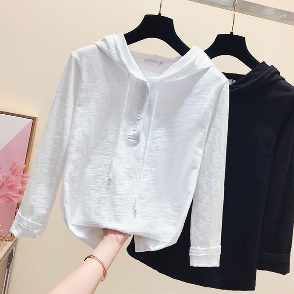 

spring clothes sweatshirt women bamboo cotton shirts ladies simple white long-sleeved t-shirt loose hooded shirts pullovers1