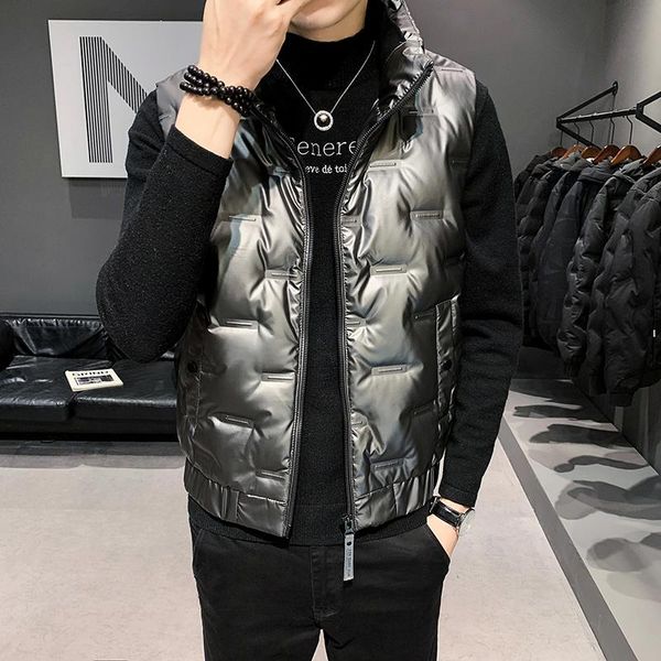 

selling new mens autumn/winter vest down jacket warm male casual waistcoat sleeveless coat stand collar black grey vest 3xl