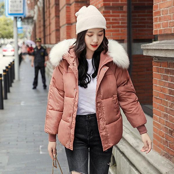 

women's down & parkas winter thick solid parka women cotton padded jacket manteau femme hooded fur collar female casual warm bubble coa, Black