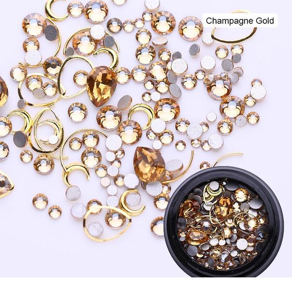 

champagne color diy nail art crystal glitter rhinestone irregular beads mixed colorful 3d nail art de jllmuj, Silver;gold