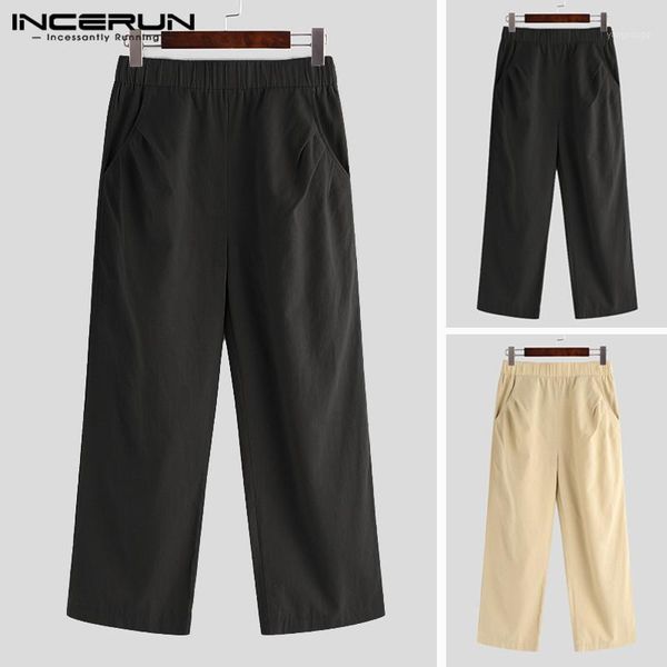 

incerun men casual pants joggers cotton elastic waist baggy hip-hop solid trousers men retro streetwear wide leg pants 2019 5xl1, Black
