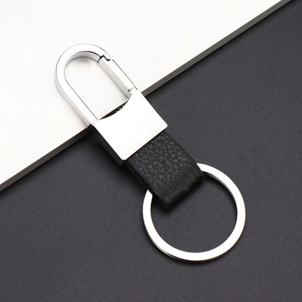 

classic design black brown leather keychain business men gift silver metal key chain ring