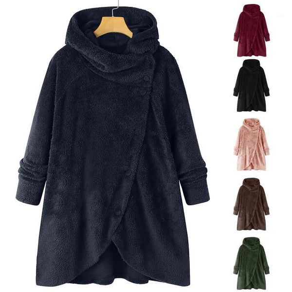 

women fashion button plush hooded loose cardigan wool coat winter jacket jackets for women jacket jackets 20201, Black;brown