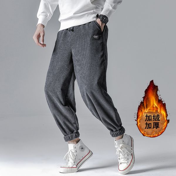 

autumn and winter new corduroy men's plush thickened solid size casual pants, Black