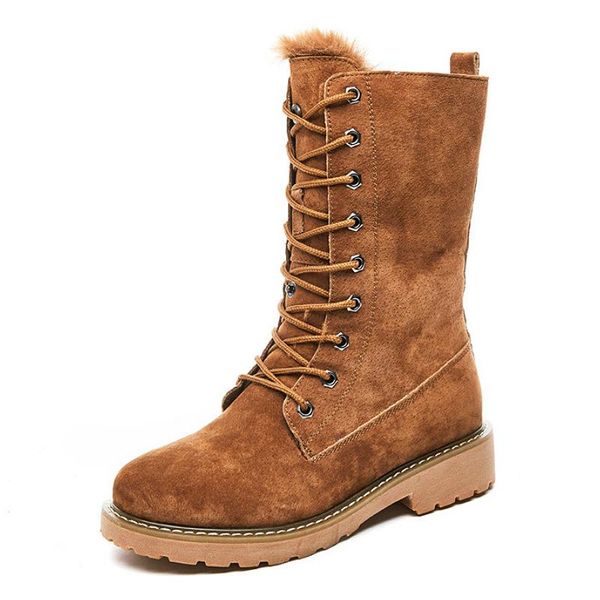 

2020 fashion new genuine leather autumn winter warm thicken mid-calf snow boots for women side zip girls female casual shoes, Black