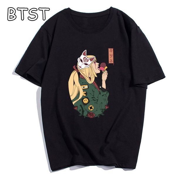 

sport new 2019 kitsune print men tshirt fashion summer black t-shirt vintage tee shirt comfortable tee men short sleeve hip hop shirt