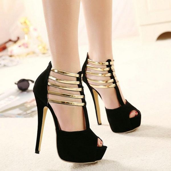 

woman sandals pumps shoes wedding party platform dress women big size 34-45 shoes 13cm high heels suede ladies b64-221, Black