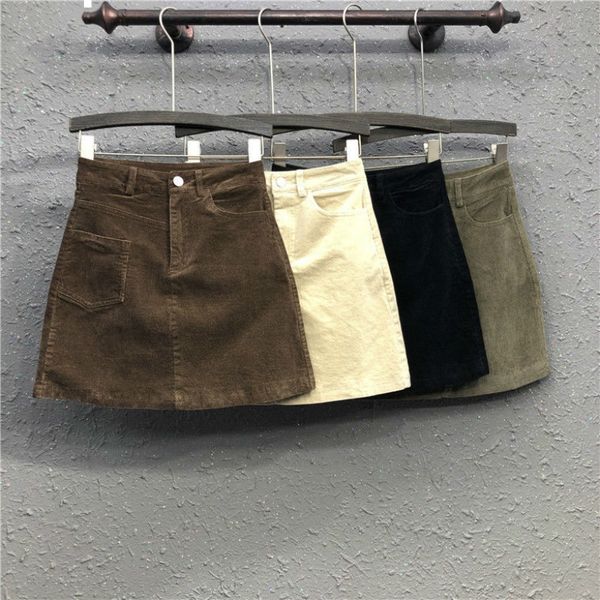 

2021 new autumn black velvet of ladies vintage high pockets the line skirt mujer y421 kng3