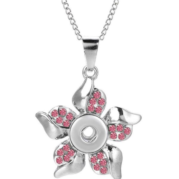 

new 12mm snap jewelry snap button necklace fit 12mm metal snaps buttons rhinestone flower snap pendant bbyemc, Silver