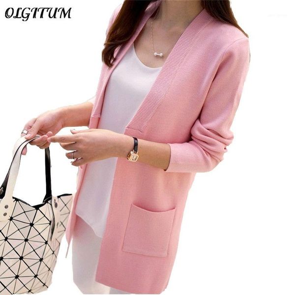 

2019 spring/autumn new women sweater casual long cardigan fashion korean slim pocket loose knit sweater outwear coat1, White