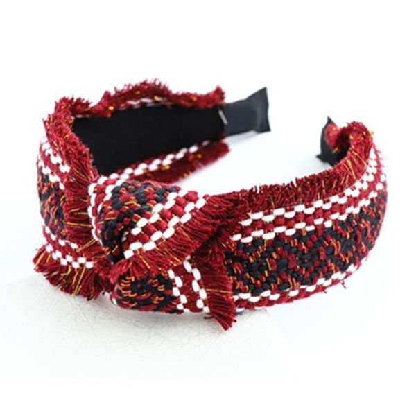 

handmade weaving wool knot hairband for women winter wide head band with tassels ladies headdress headband adults hair hoop