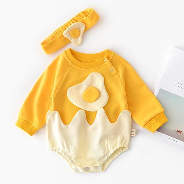 

rompers autumn infant girls toddler baby cotton cartoon egg long-sleeved romper + hair band jumpsuits girl clothes1, Blue