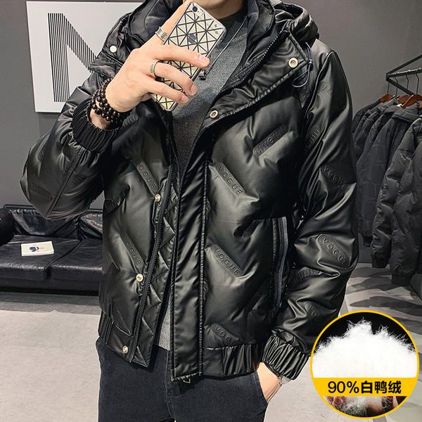 

2021 men's winter coat down jacket men's short hooded loose version warm down jacket trendy jacket, Black