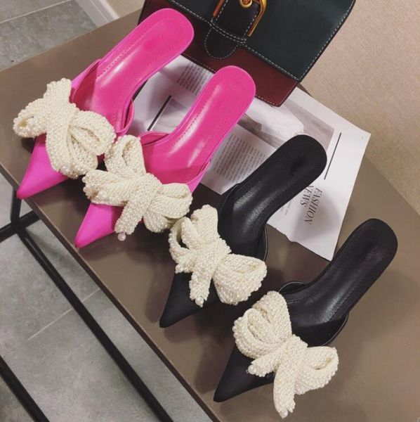 

women mules slippers med heel sandals summer slip on slides brand butterfly loafers flip flops shoes outdoor slipper, Black