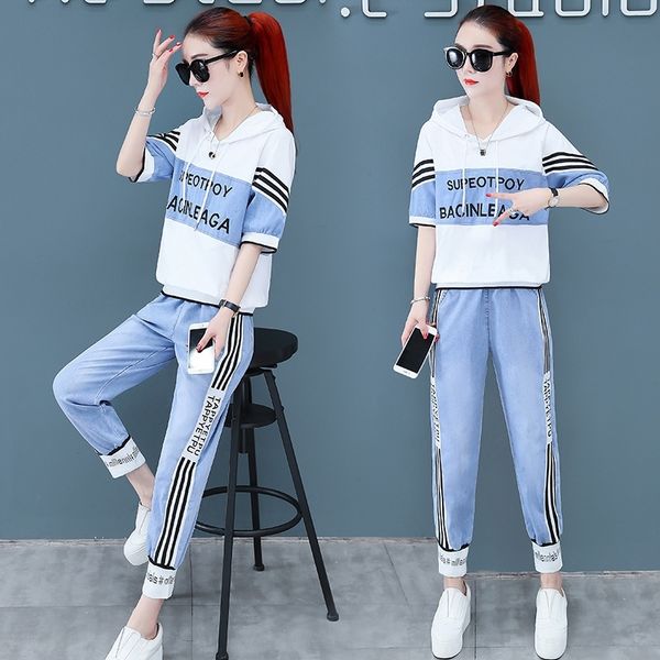 

g1k5m leisure for smallforeign suitdenim suit women 2020 new summer fashion women's stylelow age wear shows high 9lq8w two-piece suit j, Gray