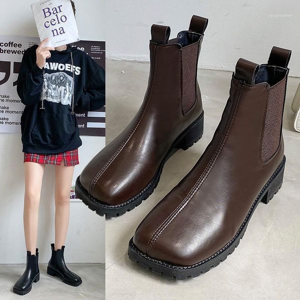 

brand women's shoes rubber boots round toe boots-women fashion rain mid-calf med rock autumn ladies mid calf low 2020 hoof1, Black