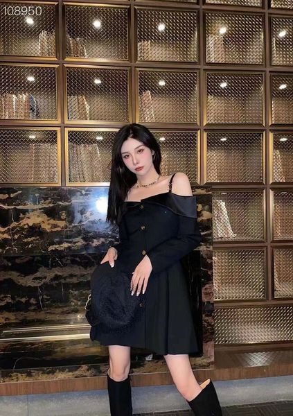 

zhen alphabet single-breasted ruffled one-neck blazer dress, Black;gray