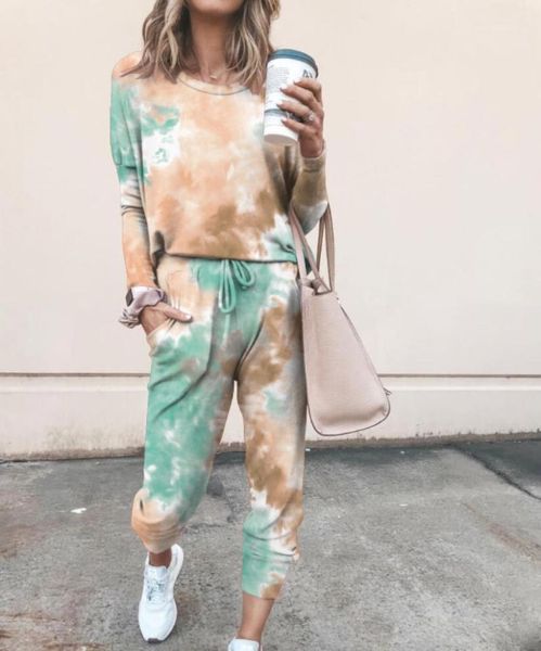 

women's tracksuits two piece set women tie dye casual streetwear home fall 2021 winter clothes pants and 2 outfits sport suits1, Gray