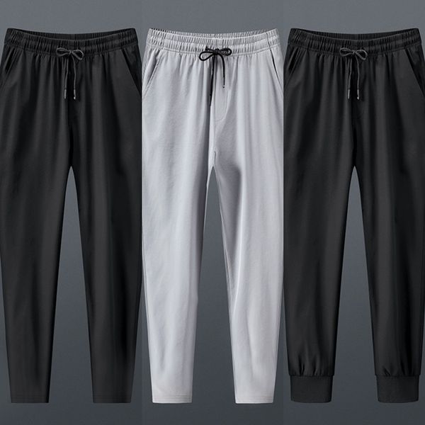 

summer men's mesh ice silk casual men's large loose elastic air-conditioning casual sports pantspants tie feet quick drying sports, Blue