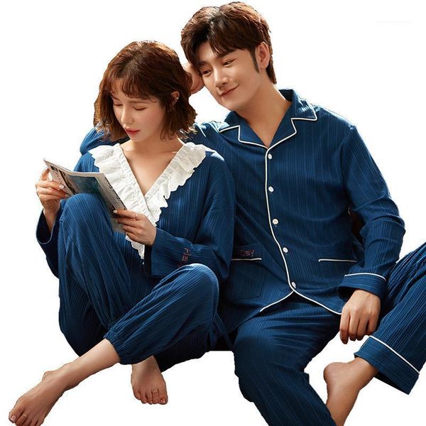 

home service suit for men sleepwear xifer autumn new style cotton couple pajamas korean cardigan lapel comfortable two-piece1, Black;brown